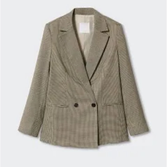 Mango Houndstooth Wool Blend Blazer Sz Large - Picture 1 of 4
